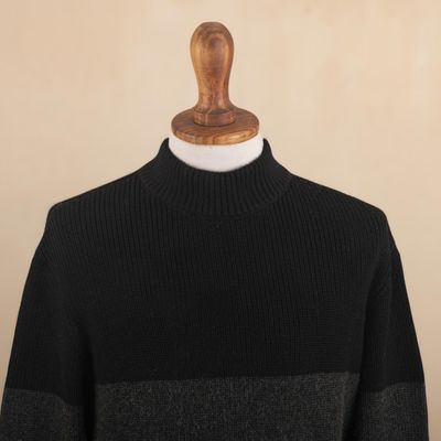 Alternate image for Mens Blac Grey Baby Alpaca Blend Sweater Peru Peru in Three
