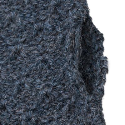 Alternate image for Patterned 100 Baby Alpaca Fingerless Mitts in Teal Gossamer Teal