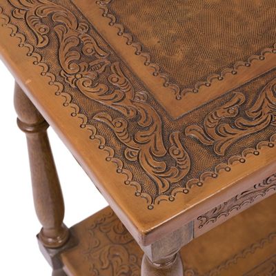 Alternate image for Traditional Leather Wood End Table Andean Elegance