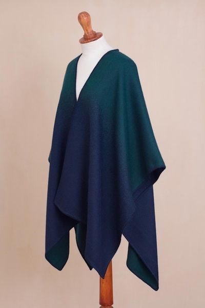 Alternate image for Reversible Alpaca Blend Ruana in Navy and Kelly Green Andean Vistas