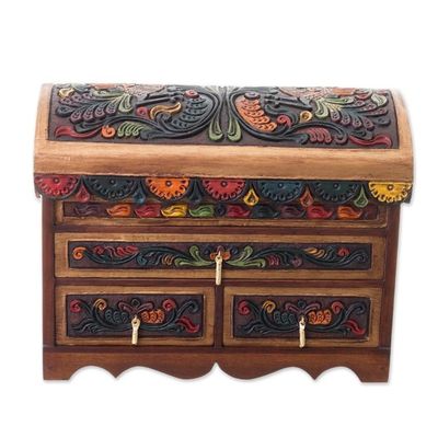 Alternate image for Multicolor Wood and Leather Jewelry Box from Peru Antique Treasure