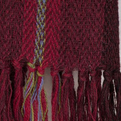 Alternate image for Handwoven 100 Alpaca Wrap Scarf in Crimson from Peru Andean Zigzag in Crimson