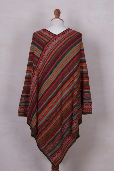 Alternate image for Red and Multi-Color Striped Acrylic Knit Poncho Rivers of Red