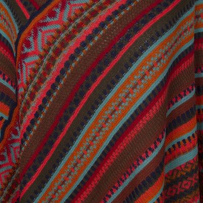 Alternate image for Red and Multi-Color Striped Acrylic Knit Poncho Rivers of Red
