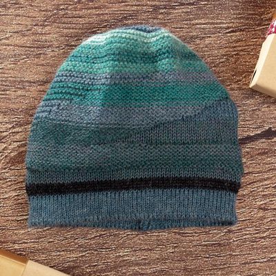 Alternate image for Knit 100 Alpaca Hat in Blue and Teal Shades from Peru Shades of Blue