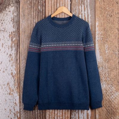 Alternate image for Mens Acrylic and Cotton Pullover Sweater in a Cool Palette Nordic Style