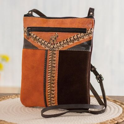 Alternate image for Llama Pattern Leather Accented Suede Sling in Brown Mountain Llama