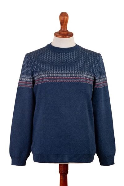 Alternate image for Mens Acrylic and Cotton Pullover Sweater in a Cool Palette Nordic Style
