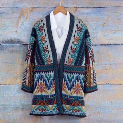 Alternate image for Traditional Knit Baby Alpaca Blend Cardigan from Peru Flower of the Andes