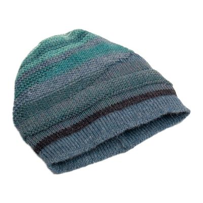 Alternate image for Knit 100 Alpaca Hat in Blue and Teal Shades from Peru Shades of Blue