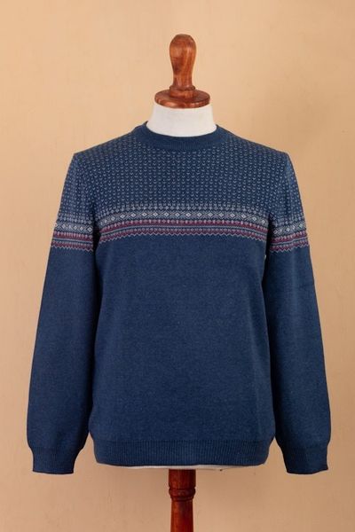 Alternate image for Mens Acrylic and Cotton Pullover Sweater in a Cool Palette Nordic Style