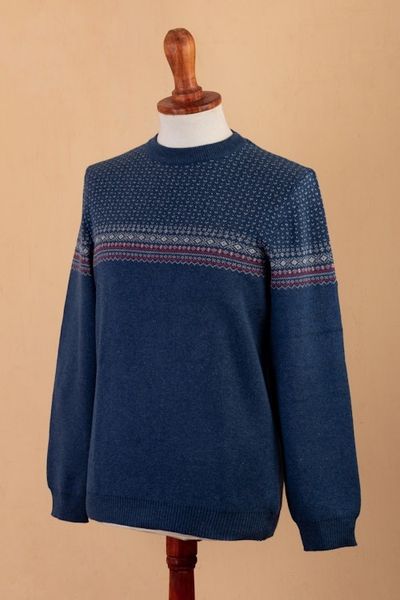 Alternate image for Mens Acrylic and Cotton Pullover Sweater in a Cool Palette Nordic Style