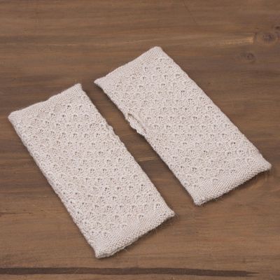 Alternate image for Patterned 100 Baby Alpaca Fingerless Mitts in Ivory Gossamer Champagne