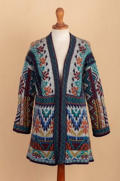 Alternate image for Traditional Knit Baby Alpaca Blend Cardigan from Peru Flower of the Andes