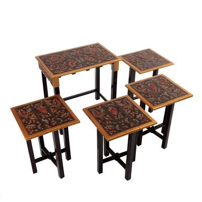 Alternate image for Set of 5 Accent Tables Handmade from Wood and Leather Firebirds