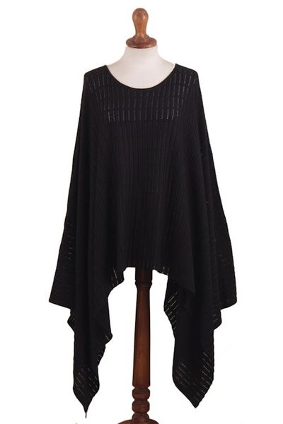 Alternate image for Organic Pima Cotton Knitted Poncho in Black from Peru Pintu Spring in Black