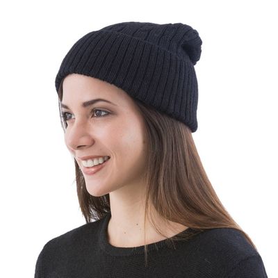 Alternate image for 100 alpaca hat Black Braid Cascade