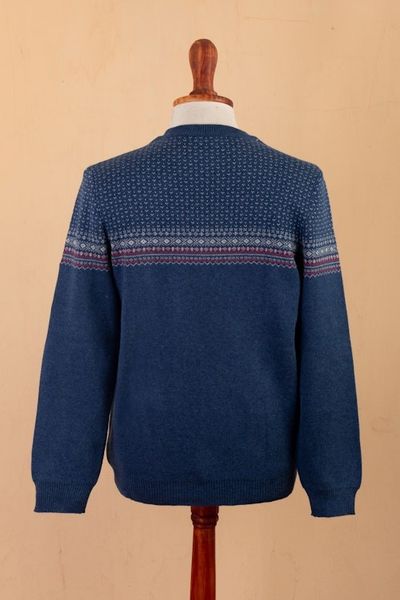 Alternate image for Mens Acrylic and Cotton Pullover Sweater in a Cool Palette Nordic Style