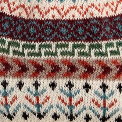 Alternate image for Traditional Knit Ivory Alpaca Hat from the Andes Andean Nature