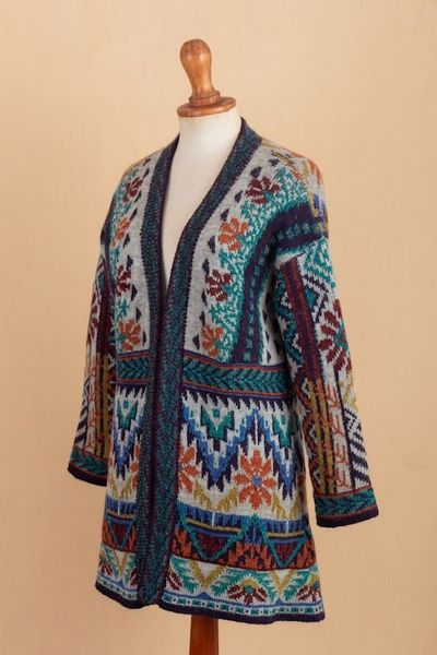 Alternate image for Traditional Knit Baby Alpaca Blend Cardigan from Peru Flower of the Andes