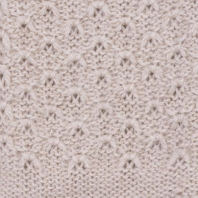 Alternate image for Patterned 100 Baby Alpaca Fingerless Mitts in Ivory Gossamer Champagne