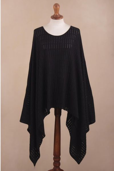 Alternate image for Organic Pima Cotton Knitted Poncho in Black from Peru Pintu Spring in Black