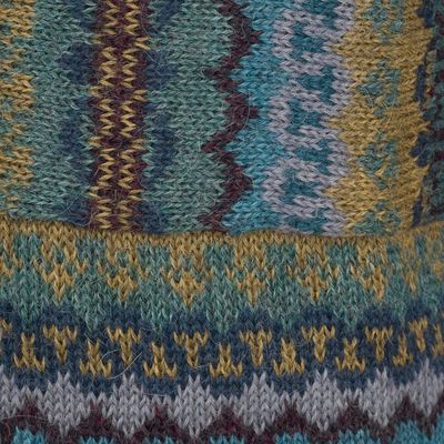 Alternate image for Cable Knit 100 Alpaca Cardigan in Teal from Peru Patchwork in Teal