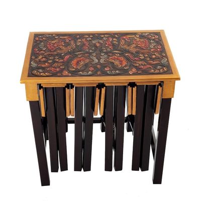 Alternate image for Set of 5 Accent Tables Handmade from Wood and Leather Firebirds