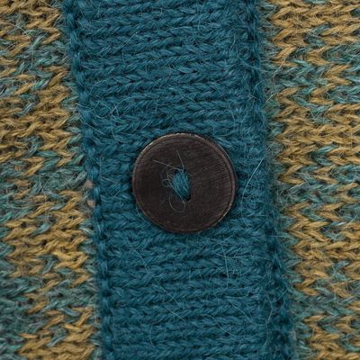 Alternate image for Cable Knit 100 Alpaca Cardigan in Teal from Peru Patchwork in Teal