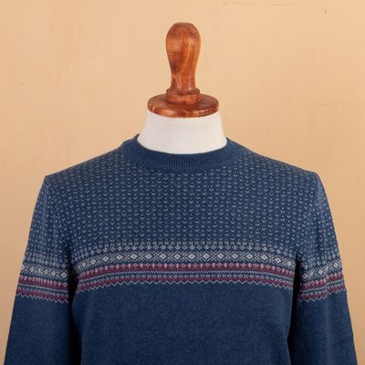 Alternate image for Mens Acrylic and Cotton Pullover Sweater in a Cool Palette Nordic Style