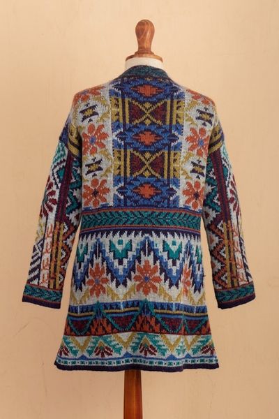 Alternate image for Traditional Knit Baby Alpaca Blend Cardigan from Peru Flower of the Andes