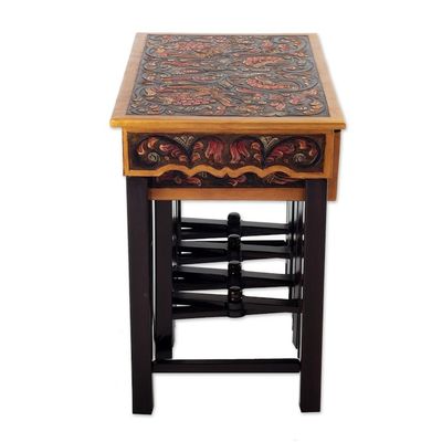 Alternate image for Set of 5 Accent Tables Handmade from Wood and Leather Firebirds