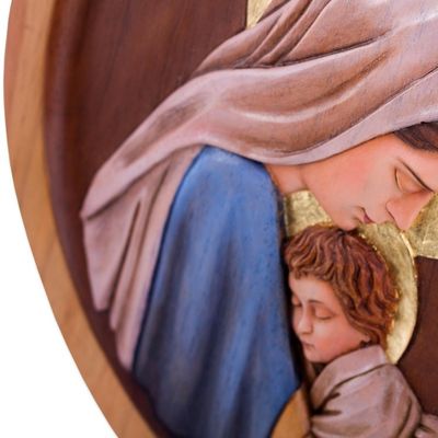 Alternate image for Tender Portrait of Mary and Baby Jesus Handcarved in Cedar Our Lady of Tenderness