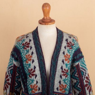 Alternate image for Traditional Knit Baby Alpaca Blend Cardigan from Peru Flower of the Andes
