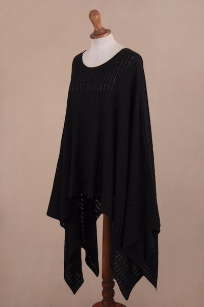 Alternate image for Organic Pima Cotton Knitted Poncho in Black from Peru Pintu Spring in Black