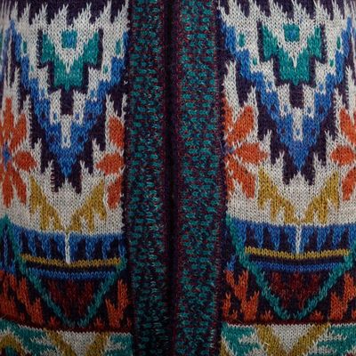 Alternate image for Traditional Knit Baby Alpaca Blend Cardigan from Peru Flower of the Andes
