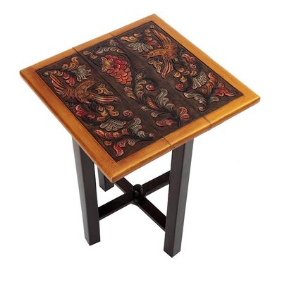 Alternate image for Set of 5 Accent Tables Handmade from Wood and Leather Firebirds