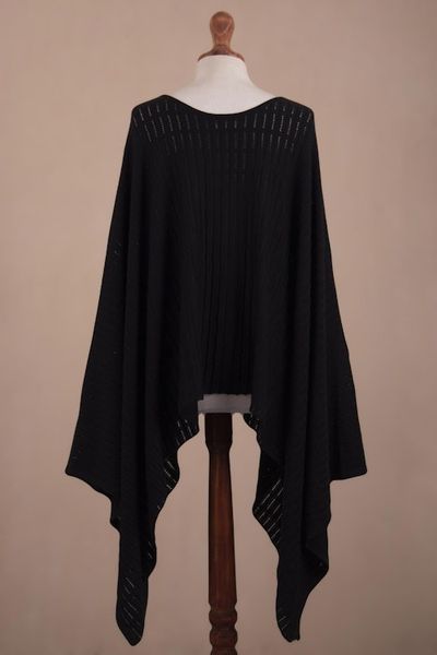 Alternate image for Organic Pima Cotton Knitted Poncho in Black from Peru Pintu Spring in Black