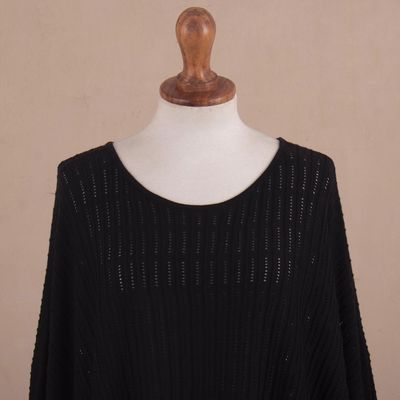 Alternate image for Organic Pima Cotton Knitted Poncho in Black from Peru Pintu Spring in Black