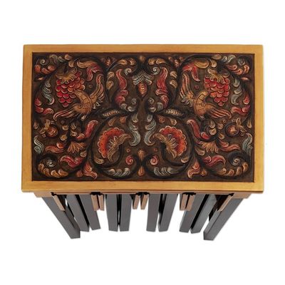 Alternate image for Set of 5 Accent Tables Handmade from Wood and Leather Firebirds