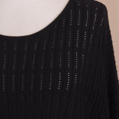 Alternate image for Organic Pima Cotton Knitted Poncho in Black from Peru Pintu Spring in Black