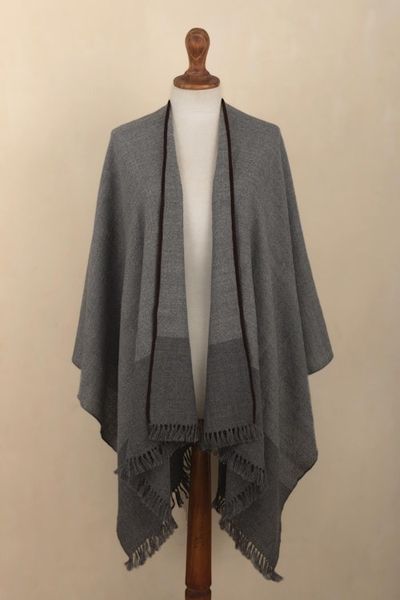 Alternate image for Grey Baby Alpaca Ruana from Peru Winter Night