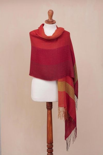 Alternate image for Hand Woven Striped Alpaca Blend Shawl from Peru Sunset Celebration