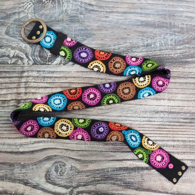 Alternate image for Multicolored Embroidered Wool Belt from Peru Andean Multicolor