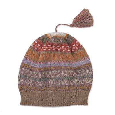 Alternate image for Earth-Tone 100 Alpaca Knit Hat from Peru Inca Earth
