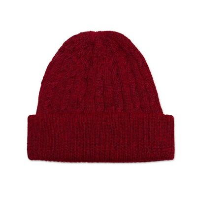 Alternate image for Cranberry Red 100 Alpaca Soft Cable Knit Hat from Peru Comfy in Burgundy