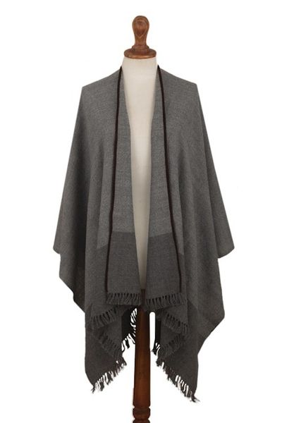 Alternate image for Grey Baby Alpaca Ruana from Peru Winter Night