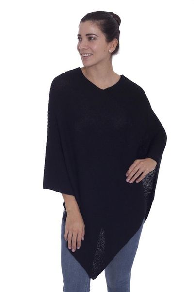 Alternate image for Knit 100 Alpaca Black Poncho from Peru Enchanted Evening in Black