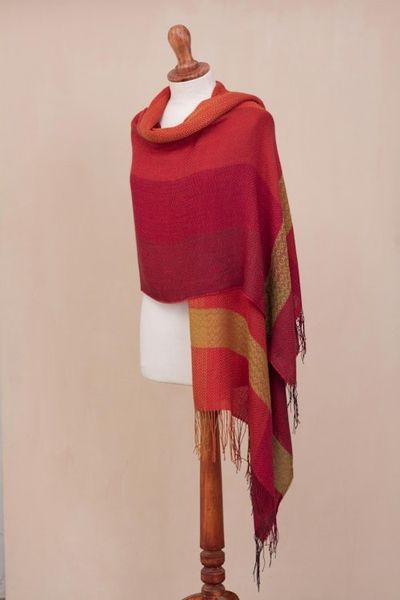 Alternate image for Hand Woven Striped Alpaca Blend Shawl from Peru Sunset Celebration