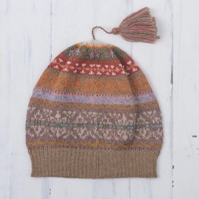 Alternate image for Earth-Tone 100 Alpaca Knit Hat from Peru Inca Earth